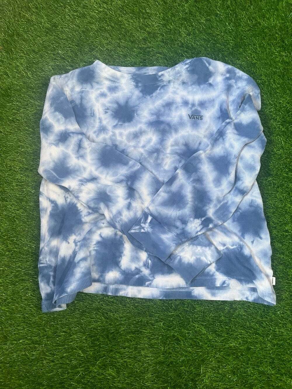 Vans Blue Tie Dye Waffle Knit Long Sleeve Crew Neck Shirt XL